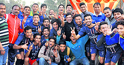 The Garhwal Sporting team celebrates the victory in Dehradun on Sunday