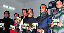 Dignitaries and team members of Himalayan Fims Production launch a CD of Garhwali film Bhondu at MKP PG College in Dehradun on Sunday