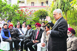 PDP patron Mufti Mohammad Sayeed addresses a public meeting in Jammu on Sunday.