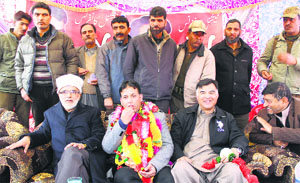 National Conference Lok Sabha candidate for south Kashmir Mehboob Beigh at a rally in Shopian district on Sunday. 