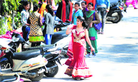 A student on her way to a farewell party at the SDP College for Women in Ludhiana.