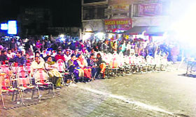 The BJP pandal with vacant chairs at Valmiki Chowk in Hoshiarpur on Saturday.