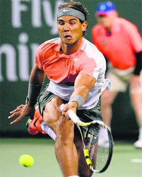 Rafael Nadal during his second round match against Radek Stepanek of the BNP Paribas Open at the Indian Wells Tennis Garden on Saturday. Nadal won 2-6, 6-4, 7-5