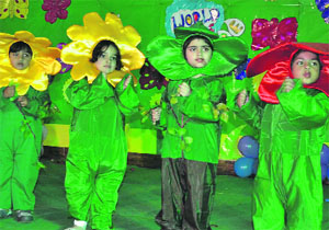 Children stage an environment based skit at Euro Kids School annual function in Haridwar on Monday.