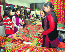 Women check out the exhibition at Kisan Bhawan
