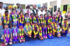 Students of Government Primary School, Deon, in Bathinda on Tuesday