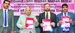 Madan Mohan Mittal (second from left) Minister for Industry & Commerce, Technical Education & Industrial Training, Punjab, releases the skill gap study report during a seminar at the CII, Sector 31, in Chandigarh on Tuesday. Tribune Photo: S Chandan
