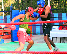 A bout in the inter-section boxing competition at the RIMC in Dehradun on Tuesday