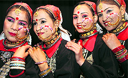 Artistes decked up for their performance at a cultural festival organised by State Bank of India in Dehradun on Tuesday