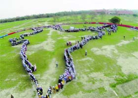 Students form a human chain to make the map of India in Murthal on Tuesday