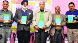 Vice Chancellor of the University of Jammu Mohan Paul Singh Ishar at the book-release function in Jammu on Tuesday. Tribune photo: Anand Sharma