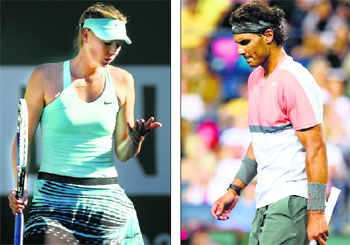 Nadal (right) was sent packing by Alexandr Dolgopolov after Sharapova fell to Camila Giorgi at Indian Wells on Monday.