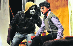Artistes stage a play at Punjab Kala Bhawan in Chandigarh on Wednesday. 