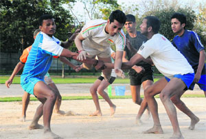 City kabaddi player Ankush Rana during a practice session at a ground in Sector 42, Chandigarh, on Wednesday. 