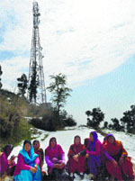 Women enjoy a sunny day after a long spell of rain at Dharamkot village near Dharamsala on Tuesday. Photo: Kamaljeet