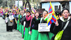 Tibetan women hold a rally at Dharamsala on Tuesday. Photo: Kamaljeet
