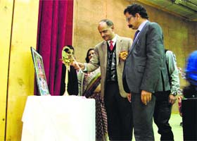 Dr Lalit Awasthi, Director of Atal Bihari Engineering College, Guma, inaugurates a workshop by lighting a lamp in Hamirpur on Thursday