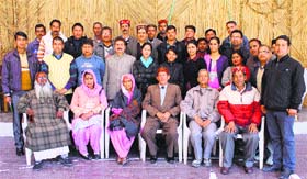 Members of the Media Manch, poets and writers at the Hasya Kavi Sammelan at the Kala Kendra in Kullu on Thursday