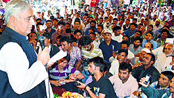 Peoples Democratic Party patron Mufti Mohammad Sayeed addresses party workers in Srinagar