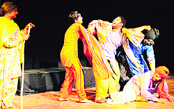 Artistes stage the play, Kehar Singh Di Maut, during the National Theatre Festival at Virsa Vihar in Amritsar on Friday