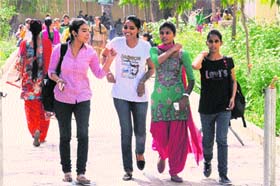 Change of weather: Students of Government Rajindra College wearing summer clothes in Bathinda on Friday