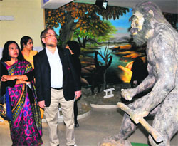 Prof Raghavendra Gadagkar visits the Museum of Man at Panjab University on Friday.