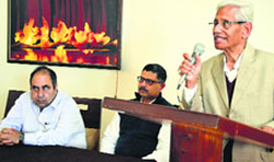 The chairman of Sharman Shawls, Ram K Jain, addresses a meeting of the Have a Heart Foundation at the Sutlej Club in Ludhiana. Photo: Inderjeet Verma