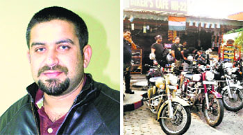 Rahul Mahajan (left) and the Bikers Cafe NH 22, a magnate for bikers on the adventure trail