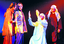 Artistes stage the play, Sohni Mahiwal, during the National Theatre Festival at Virsa Vihar in Amritsar on Saturday
