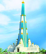 An artists impression of a proposed 70-storey skyscraper temple of Lord Krishna in Vrindavan.