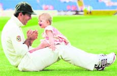 Pontings autobiography is an unflinching effort. In this photo, he is playing with his one-year-old daughter Emmy. Off the field, he was a very different man