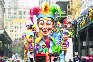 A float from the Krewe of Rex parade is seen on Mardi Gras in New Orleans, Louisiana