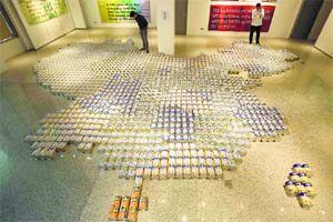 A work dubbed Baby Formula by dissident Chinese artist Ai Weiwei is displayed inside the Ayala Museum in Makati City, Metro Manila