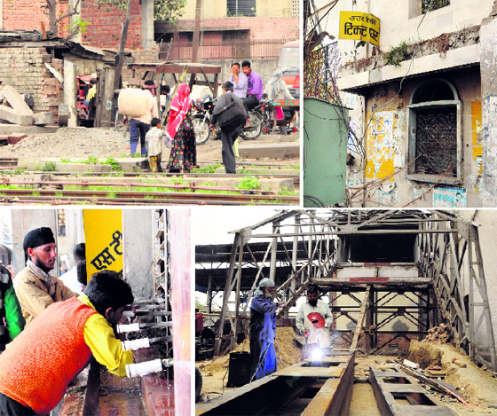 Passengers risk their lives while crossing the railway lines; the closed ticket booking window outside the Durgiana Temple; the work on an escalator moves at a snail's pace; and passengers quench their thirst from a tap at the Amritsar railway station.