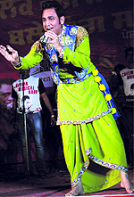 Punjabi singer Sarabjit Cheema performs during a star night in Bathinda on Saturday
