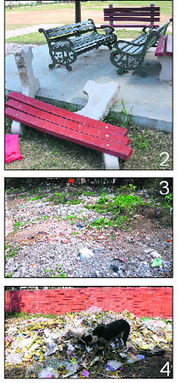 2 Broken benches at a park in Sector 31; 3 Malba lying by the roadside in Sector 47; 4 Garbage lying outside Community Centre, Sector 47, in Chandigarh.