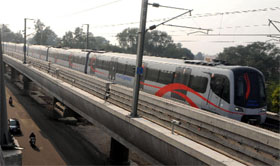 The Delhi Metro Airport Express crossing Dhaula Kuan.