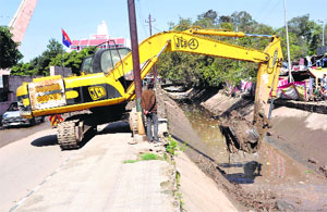 Desilting of the Ranbir Canal in progress in Jammu.