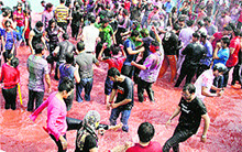 Jalandhar residents enjoy rain dance to celebrate Holi on Sunday; and (right) despite the formation of the anti-eve teasing cell by the police, girls bear the brunt on Holi