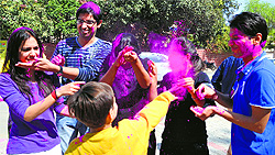 Residents celebrate Holi in Ludhiana on Sunday