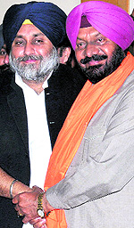 Deputy CM Sukhbir Badal with IS Meharban in Chandigarh on Sunday