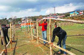 Work in progress at Dharamsala where Rahul Gandhi will address an election rally on Thursday