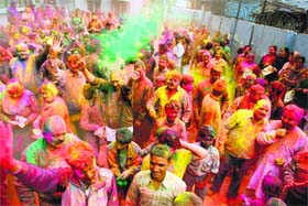Happy hues: People during Holi celebrations in Shimla on Monday