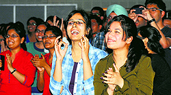 Students cheer performers during the annual cultural event at Dayanand Medical College and Hospital in Ludhiana on Tuesday