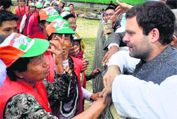 Congress vice-president Rahul Gandhi meets women supporters in Ziro, Aurnachal Pradesh. PTI