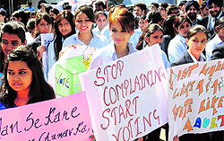 Students take out an awareness rally in Mohali on Wednesday