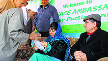 PDP president Mehbooba Mufti at an election rally in Pulwama district on Wednesday