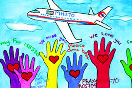An artwork conveying good wishes for the passengers and crew of missing Malaysia Airlines Flight MH370 at the Kuala Lumpur International Airport on Wednesday.
