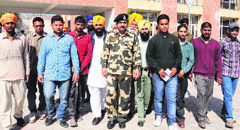 DIG (Border Security Force) MF Farooqui (centre) along with drug addicts who were brought to Swami Viveekananda De-addiction Centre in Amritsar on Thursday.