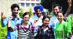 (Clockwise from top left) PU students Sukhjeet Singh, Arshdeep Singh, Gurjazz Singh, Simran, Roopam and Radhika on the campus on Thursday.